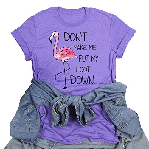 Beopjesk Womens Funny Flamingo T-Shirt Summer Short Sleeve Round Neck Graphic Tees Tops (XL, Purple)