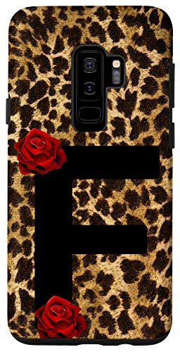 Galaxy S9Plus Letter F Initial Monogram Leopard Cheetah Red Rose Gift Case