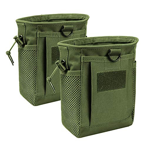 AMYIPO Tactical Hip Holster Bag Outdoor Pouch Molle Drawstring Magazine Dump Pouch, Military Adjustable Belt Utility Pouch (Green - 2PCS)
