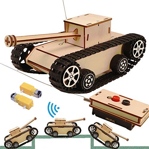 CYOEST DIY Wooden Kids Science Experiment Kits-Remote Control Off Road Tracked Tank and Solar Power Race Car,STEM Learning Toys Gifts Electric Motor Building Project for Kids (Tank Model Kit)