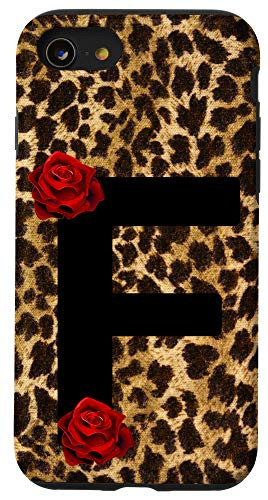 iPhone SE (2020) / 7 / 8 Letter F Initial Monogram Leopard Cheetah Red Rose Gift Case