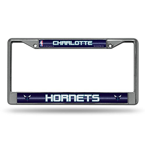 NBA Rico Industries Bling Chrome License Plate Frame with Glitter Accent, Charlotte Hornets , 6 x 12.25-inches