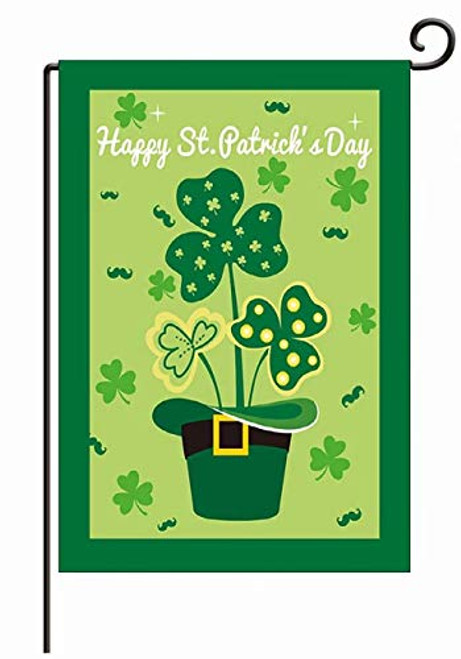 St Patrick's Day Garden Flag,Shamrock/Hat St Patricks Flag 12 x 18 Inch Double-Sided for Garden and Home Decorations