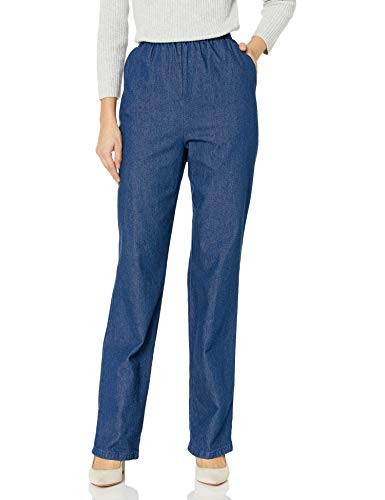 Chic Classic Collection Women's Petite Cotton Pull-On Pant with Elastic Waist, Original Stonewash Denim, 8P