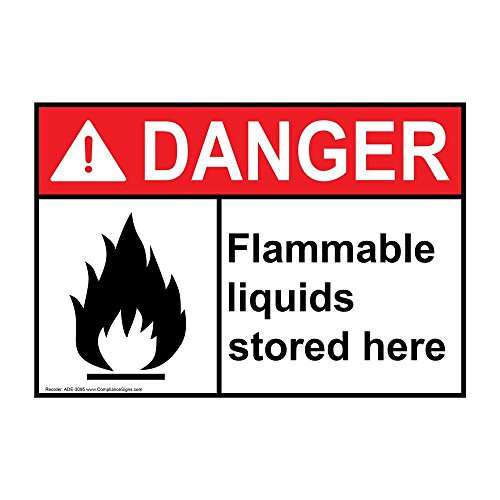 Danger Flammable Liquids Stored Here ANSI Safety Label Sticker Decal, 14x10 in. Vinyl for Hazmat by ComplianceSigns