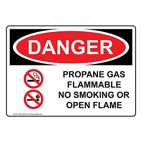 Danger Propane Gas Flammable No Smoking OSHA Label Decal, 14x10 inch Vinyl for Hazmat No Smoking Gases by ComplianceSigns