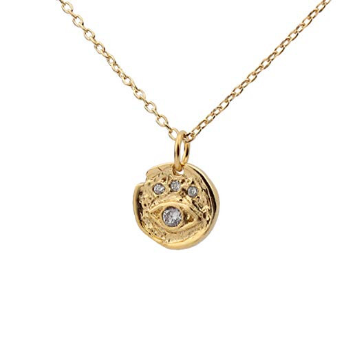 Monobijoux Gold Evil Eye Round Disc Pendant, Evil Eye with Cubic Coin Pendant, Cubic Evil Eye Hamsa Charm Necklace