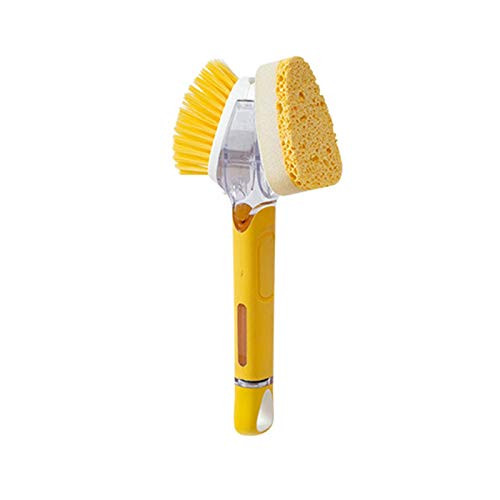 Dish Scrub Brush with Soap, Dispenser for Dishes Kitchen Sink Pot Pan Scrubbing Soap Dispensing Dish Brush Double Headed
