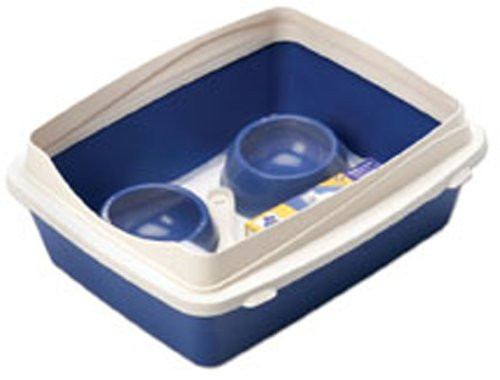 Petmate Large Litter Pan Starter Kit, Bleached Linen Rim/Planet Blue Pan