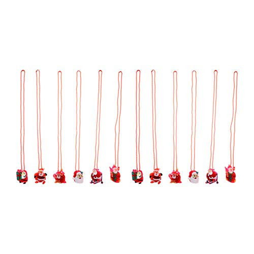 FRCOLOR 12Pcs Christmas Lightning Necklace Flashing Santa Claus Necklaces LED Light Up Glow Necklaces Party Favors for Kids Xmas Party Favors Supplies Random Style