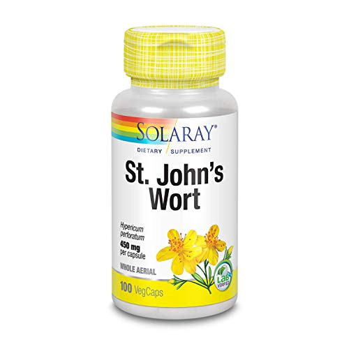 Solaray St. John's Wort Aerial 450mg - Herbal Support for Mood, Brain Health  and  Healthy Sleep - 100 percent Vegan, Non-GMO - 100ct
