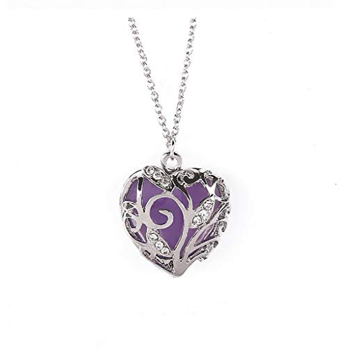 JSPOYOU Necklaces for Women Glow in Dark Women Hollow Out Heart Crystal Pendant Luminous Chocker Necklace Purple