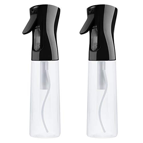 Hair Mist Spray Bottle Fine Plastic Mist Water Spray Bottle 10oz /300ml Empty Refillable Salon Spray Hair Mister for Hair Styling, Plant Watering, Cleaning, Garden and Barber, Black Transparent (2pcs)