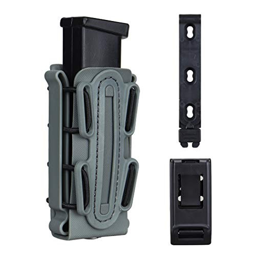 IDOGEAR Mag Pouch Pistol Magazine Pouches 9mm Softshell Adjustable Universal Mag Carrier .40 S and W .45 ACP with Belt and MOLLE Clips (Wolf Gray)