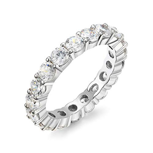 NYC Sterling 3mm Round Sterling Silver 925 Cubic Zirconia Cz Eternity Engagement Wedding Band Ring (Rhodium-Plated-Silver, 5) NYC Sterling 3mm Round Sterling Silver 925 Cubic Zirconia Cz Eternity Engagement Wedding Band Ring (Rhodium-Plated-Silver, 5)