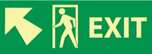 NMC GL311P EXIT Sign  14 in. x 5 in. 6 Hour Glow Polyester Safety Sign with Yellow on Glow Green, Person Walking Through Doorway, Left Arrow Graphic
