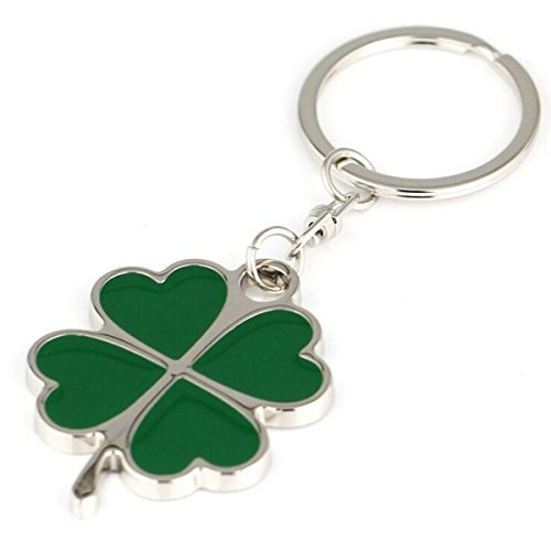 Sharp Silver and Green Color High Quality Zinc Alloy Four-leaf Clover Fortune Keychain