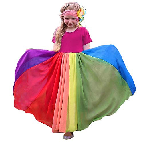 Toddler Kids Baby Girl Summer Dress Clothes Rainbow Ruffle Strap Dress Backless Princess Sundress Playwear Outfits (S-Red, 4_Years)