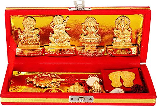 Brass Sri Dhan Laxmi- Kuber Bhandari Yantra- Generate A Source of Income or Good Luck Wealth and Prosperity - Golden for Diwali puja