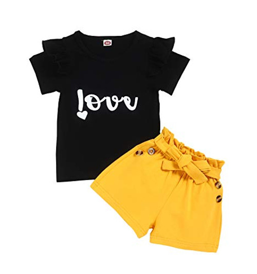Toddler Baby Girl Summer Clothes Ruffle Letter Printed Short Sleeve TopPlus Shorts Baby Girls Summer Outfit Set(Size 110/3-4T) Toddler Baby Girl Summer Clothes Ruffle Letter Printed Short Sleeve TopPlus Shorts Baby Girls Summer Outfit Set(Size 110/3-4T)
