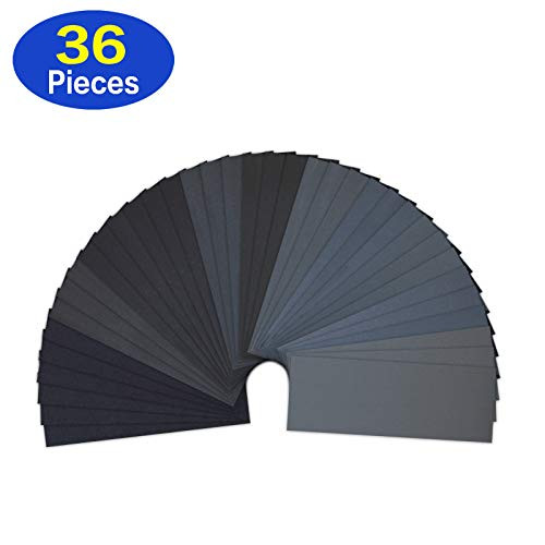 LANHU 120 to 3000 Assorted Grit Sandpaper for Wood Furniture Finishing, Metal Sanding and Automotive Polishing, Dry or Wet Sanding, 9 x 3.6 Inch, 36 Sheets LANHU 120 to 3000 Assorted Grit Sandpaper for Wood Furniture Finishing, Metal Sanding and Automotive Polishing, Dry or Wet Sanding, 9 x 3.6 Inch, 36 Sheets