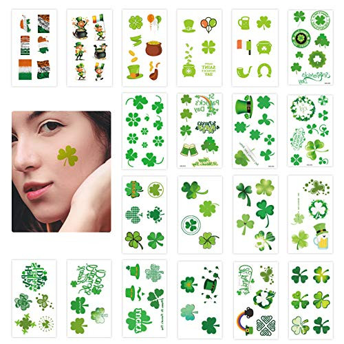 St. Patrick's Day Tattoos Stickers, 20 Sheets Water-proof St. Patrick's Temporary Tattoos, Irish Tattoos Stickers St Patricks Day Accessories Party Decorations for Man Women and Kids