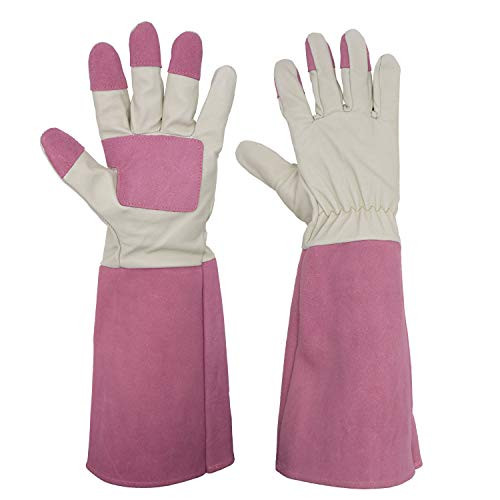Rose Pruning Gardening Gloves for Men  and  Women, Thornproof Long Gauntlet Gloves, Pigskin Leather - Breathable  and  Durability (Large)