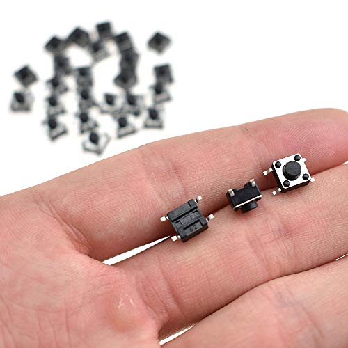 Auleswet 6x6x5mm Tactile Tact Push Button Switches Clicky 80 Pcs 4 Pin Paste-in PCB Momentary for Testing Breadboards Prototyping Easy to Solder in Springy Legs