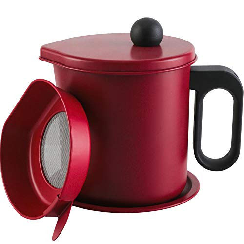 Grease Container Grease Storage Can, 1.7L Cooking Oil Container with Strainer Oil Strainer Pot
