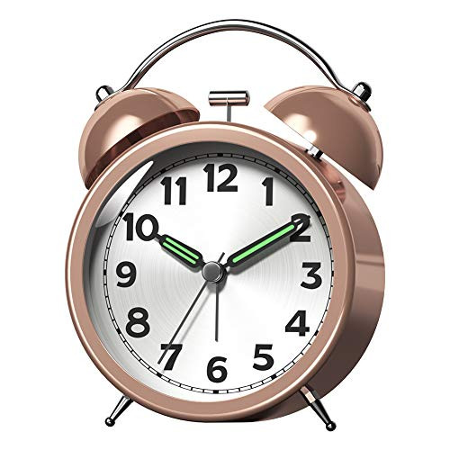 Kpin Double Bell Alarm Clock with Battery Operated, Glow in Dark Hands, Backlit on Demand, Loud Alarm for Deep Sleepers. (L, Gold Plated)