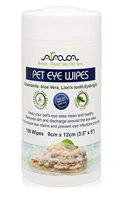 Arava Pet Eye Wipes,100 Count, for Dogs - Cats, Puppies  and  Kittens, Natural and Aromatherapy Medicated, Removes Dirt, Crust and Discharge, Prevents Tear Stain, Infections and Irritations, Soft  and  Gentle