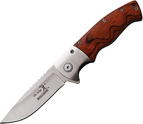 Elk Ridge ER-A010SPW Folder Knife with Pocket Clip Satin Blade s.s. Bolster Pakkawood Handle, 4.5"