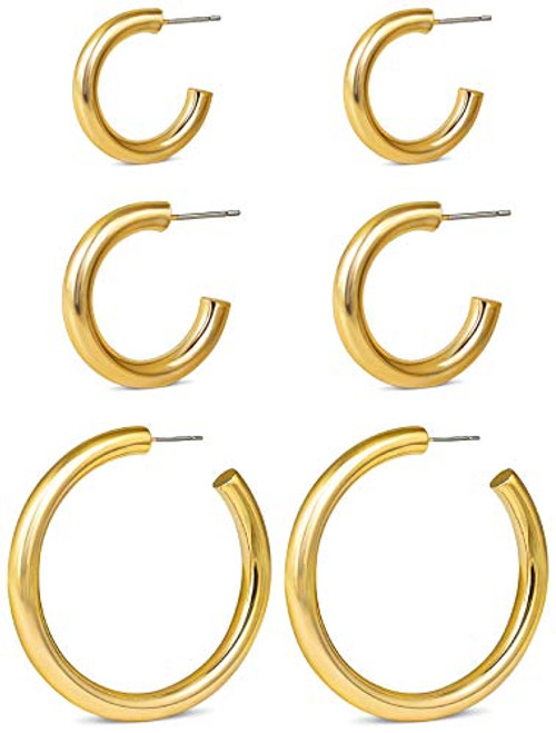 14k Gold Hoop Earrings Set - Hypoallergenic  and  Lightweight Gold Earring Set, 14 Karat Gold Hoop Earrings for Women 14k Real Gold Hoops Earrings for Women Set, Small Hoop Earrings Set 15mm, 20mm  and  40mm
