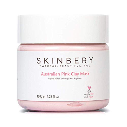 SKINBERY- Australian Pink Clay Face Mask - Clay Mask Acne Treatment with Kaolin and Bentonite Clay - Exfoliating Facial Mask to Brighten Skin Minimize Pores - For Oily, Combination, Sensitive Skin, Blackheads - 100 percent Vegan