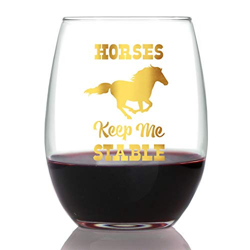 Horses Keep Me Stable - Cute Funny Stemless Wine Glass for Women and Men - Horse Gifts and Party Decor - Large 15 oz - Gold Horses Keep Me Stable - Cute Funny Stemless Wine Glass for Women and Men - Horse Gifts and Party Decor - Large 15 oz - Gold