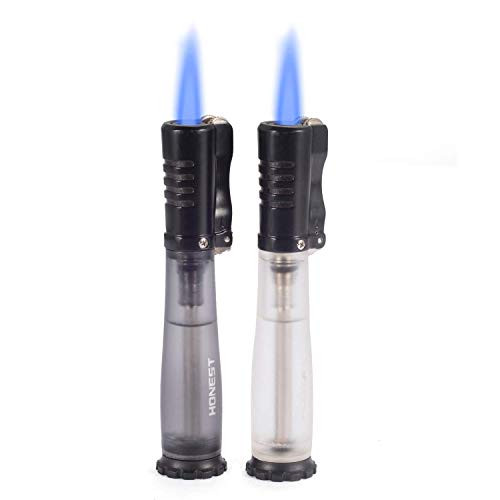Jet Flame Torch Lighters Cigar Lighter Windproof Refillable Gas Butane Lighter with Powerful Blue Flame, Visible Gas Tank, Flame Lock, Without Gas (2 Pack)
