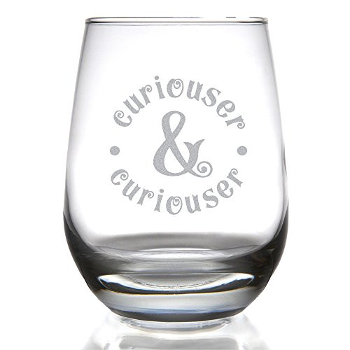 Curiouser and Curiouser Alice in Wonderland Inspired Stemless Wine Glass Curiouser and Curiouser Alice in Wonderland Inspired Stemless Wine Glass