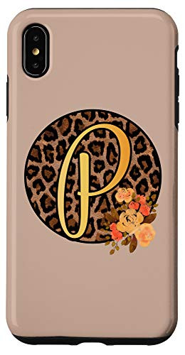 iPhone XS Max Leopard Print Floral Monogram P Letter Initial Cheetah Gift Case