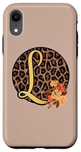 iPhone XR Leopard Print Floral Monogram L Letter Initial Cheetah Women Case