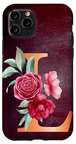 iPhone 11 Pro Letter L Alphabet Pink Flower Monogram Case