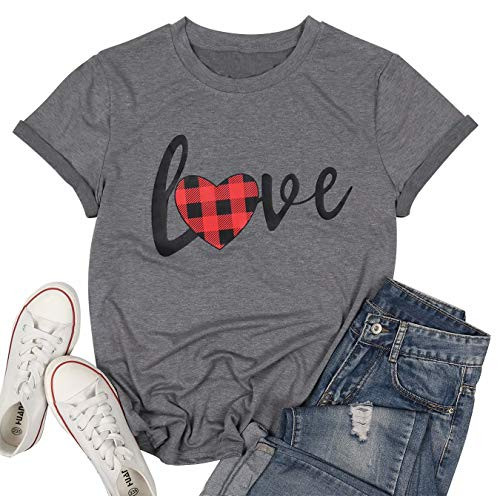 Buffalo Plaid Heart Shirt Women Love Tops Blouse Valentines Day Tees Cute Graphic Holiday Shirts O-Neck Short Sleeve T-Shirts Gray Buffalo Plaid Heart Shirt Women Love Tops Blouse Valentines Day Tees Cute Graphic Holiday Shirts O-Neck Short Sleeve T-Shirts Gray
