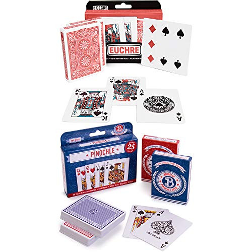 Euchre  and  Pinochle Double-Deck Playing Card Sets - Specialty Playing Card Decks, Pre-Stripped and Ready to Play - Scorecards and Counters Included