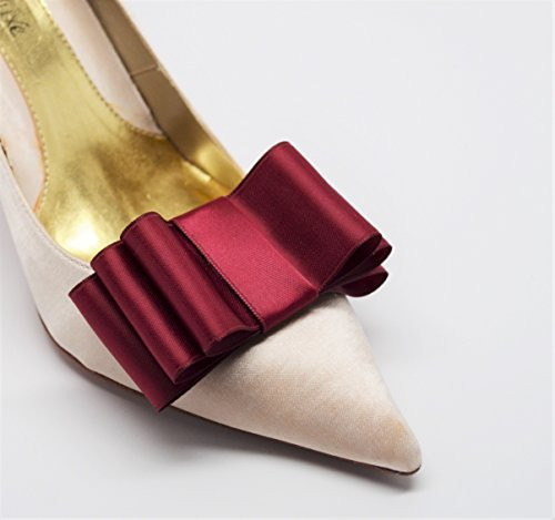 Detachable Satin Bow Shoe Clips Front Burgundy Set of 2