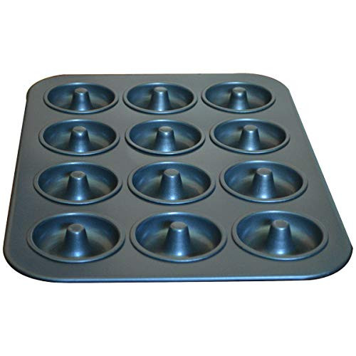 Donut Baking Pans, Nonstick 12 Cavity Doughnut Pan , Carbon Steel Donut Mold and Mini Bagel Pan for Baking -Gray