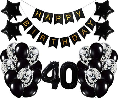 40th Birthday Party Decorations Kit Happy Birthday Banner with Number 40 Birthday Balloons for Birthday Party Supplies 40th Black Birthday Party Pack