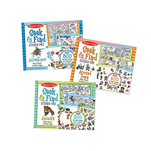 Melissa  and  Doug Seek  and  Find Sticker Pad 3-Pack: Around Town, Adventure, Animals