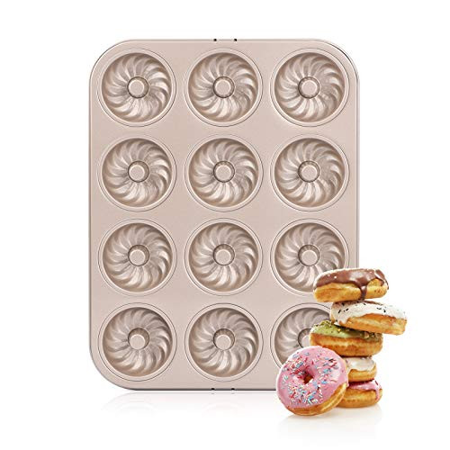 Donut Pan 12 Count, Beasea Donut Mold 12 Cavity Non Stick Donut Baking Pan Carbon Steel Pattern Doughnut Bakeware Donut Cake Pan Baking Tray for Oven Baking