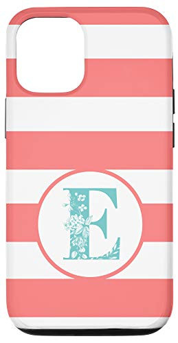 iPhone 12/12 Pro Letter E Initial Monogram Pink And White Stripes Phone Case
