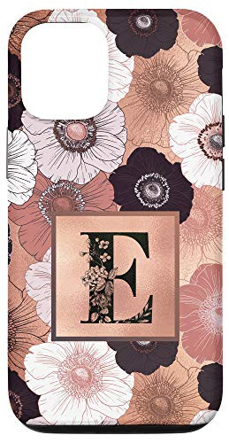 iPhone 12/12 Pro Initial E Monogram Illustrated Art Poppy Pattern Phone Case