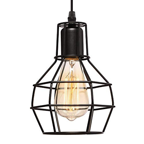 GUDJUBP Industrial Pendant Light, Black Metal Wire Cage Hanging Light Fixture for Kitchen Island Dining Room Hallway Bar GUDJUBP Industrial Pendant Light, Black Metal Wire Cage Hanging Light Fixture for Kitchen Island Dining Room Hallway Bar